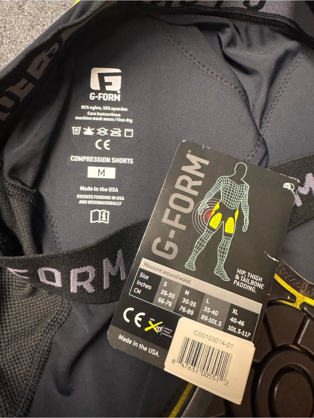 Men’s G-Form padded Black Compression Shorts - Protective Hip & Thigh gurdle